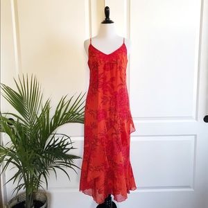 MaxMara Orange Floral Cotton Spaghetti Strap Dress